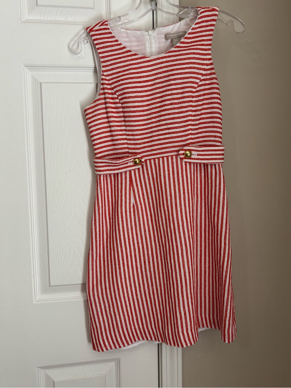 Women’s Orange and White Striped Sleeveless Dress - Banana Republic